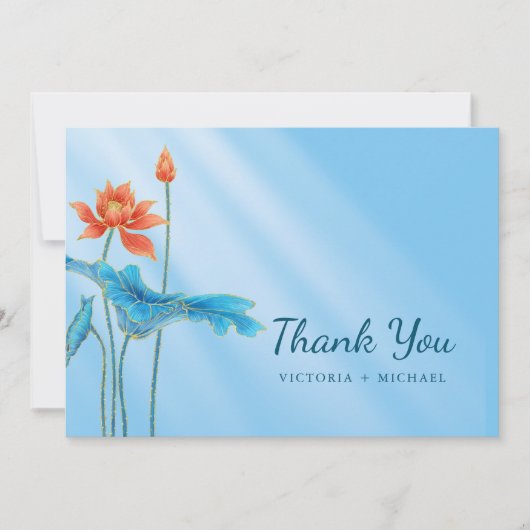 オレンジスタイリッシュと青の蓮の花 サンキューカード (正面)