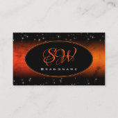 オレンジスタイリッシュ大理石ブラックグリッタースターズイニシャル 名刺 (正面)