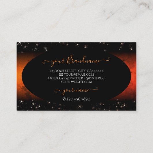 オレンジスタイリッシュ大理石ブラックグリッタースターズモノグラム 名刺 (裏面)