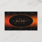 オレンジスタイリッシュ大理石ブラックグリッタースターズモノグラム 名刺 (正面)