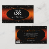 オレンジスタイリッシュ大理石ブラックグリッタースター追加ロゴ 名刺 (正面/裏面)