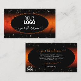オレンジスタイリッシュ大理石ブラックグリッタースター追加ロゴ 名刺