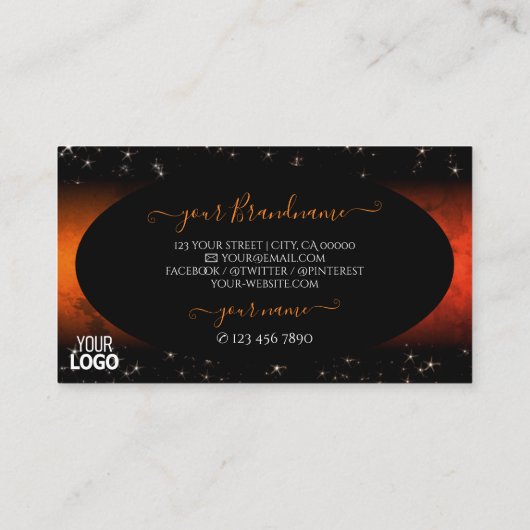 オレンジスタイリッシュ大理石ブラックグリッタースター追加ロゴ 名刺 (裏面)
