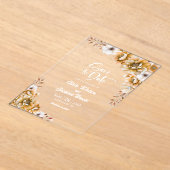 オレンジスタイリッシュ色のフローラ結婚式の日付を保存 アクリル招待状 (レイダウン)