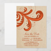 オレンジスタイリッシュ色の渦巻き形の保存招待状 セーブザデート (正面/裏面)