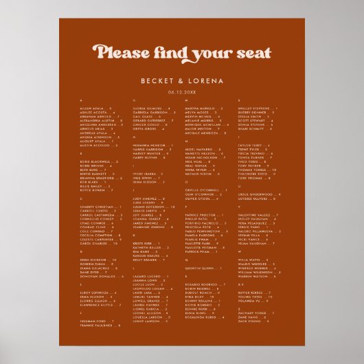 オレンジスタイリッシュ色の焦げ付き座席表 ポスター (正面)