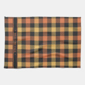 オレンジスタイリッシュ色ブラックイエロー秋カラープレイド キッチンタオル (横)