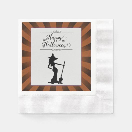 オレンジスターバストウィッチハロウィーン 縁ありカクテルナプキン (正面)