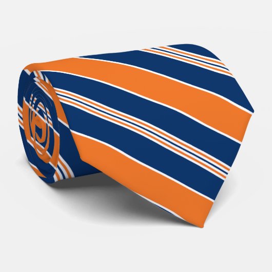 オレンジストライプのとブルーのタイ男性へム ネクタイ (ロール)