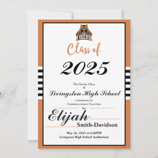 オレンジストライプのシンプル卒業式 招待状 (正面)