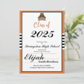 オレンジストライプのシンプル卒業式 招待状 (スタンド正面)