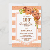オレンジストライプのフローラ100th誕生日ディナーパーティー 招待状 (正面)