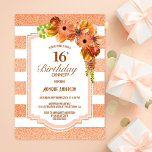 オレンジストライプのフローラ16th誕生日ディナーパーティー 招待状<br><div class="desc">オレンジストライプのフローラ16th誕生日ディナーパーティの招待状。名誉のゲストの年齢は18代と80代を除き、文法的な正しさを確保するために合わせて変更することができる。</div>