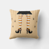 オレンジストライプの色の魔女の脚とクモのハロウィーン クッション (裏面)