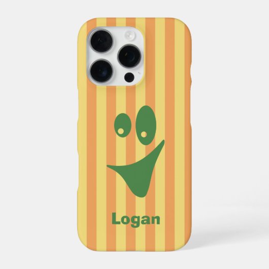 オレンジストライプグリーン変なスマイル iPhoneケース (裏面)
