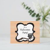 オレンジストライプハローウィンパーティ招待状 – フクロウ 招待状 (スタンド正面)