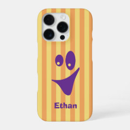オレンジストライプパープルキモかわいいスマイル iPhone 16 PROケース