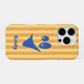 オレンジストライプブルー変な笑顔 iPhoneケース (裏面横)