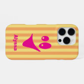 オレンジストライプホットピンクの変わった笑顔 iPhoneケース (裏面横)