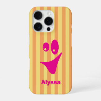 オレンジストライプホットピンクの変わった笑顔 iPhone 16 PROケース
