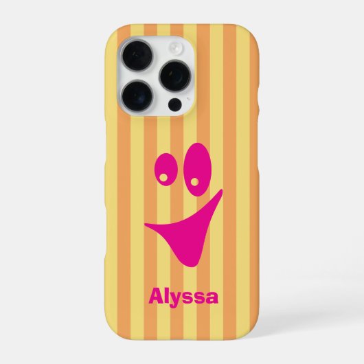 オレンジストライプホットピンクの変わった笑顔 iPhoneケース (裏面)