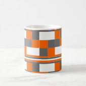 オレンジストライプ色のグレーの白パターンをチェック コーヒーマグカップ (中央)