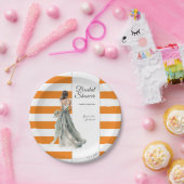 オレンジストライプ色の水彩鮮やかブライダルシャワー ペーパープレート (パーティー)