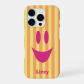 オレンジストライプ ピンクの遊び心あふれるスマイル iPhoneケース (裏面)