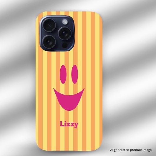 オレンジストライプ ピンクの遊び心あふれるスマイル iPhoneケース