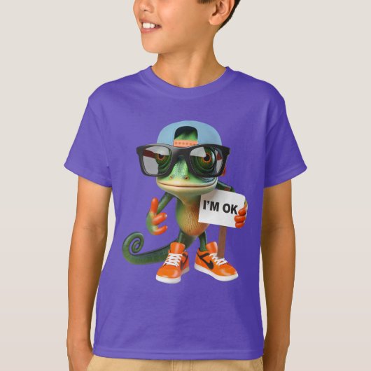 オレンジスニーカーのカメレオン Tシャツ (正面)