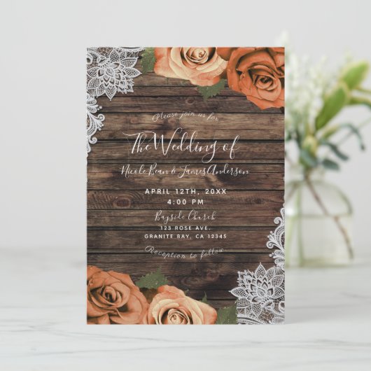 オレンジスパイスフローラ素朴バラウッドレース結婚ズ 招待状 (スタンド正面)