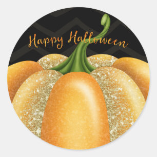オレンジスパークルパンプキンハロウィンバースデーパーティー ラウンドシール