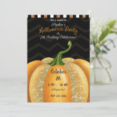 オレンジスパークルパンプキンハロウィン誕生日パーティー 招待状 (スタンド正面)