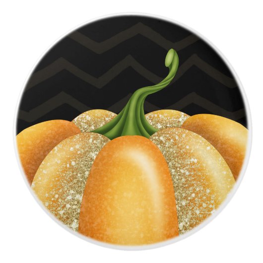 オレンジスパークルパンプキンハロウィーン秋秋 セラミックノブ (正面)