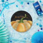 オレンジスパークルパンプキンハロウィーン誕生日パーティー ペーパープレート (パーティー)