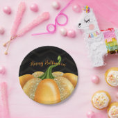 オレンジスパークルパンプキンハロウィーン誕生日パーティー ペーパープレート (パーティー)
