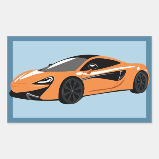オレンジスポーツカー招待状 長方形シール (正面)