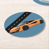 オレンジスポーツカー ラウンドペーパーコースター (アングル)