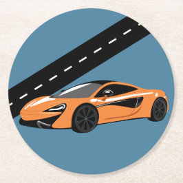 オレンジスポーツカー ラウンドペーパーコースター