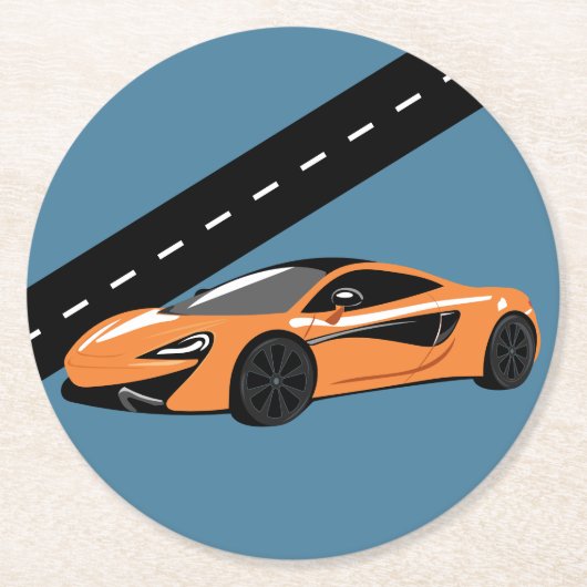 オレンジスポーツカー ラウンドペーパーコースター (正面)