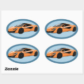 オレンジスポーツカー 楕円形シール (シート)