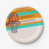 オレンジスポーティバスケットボールフープ子供の誕生日 ペーパープレート (正面)