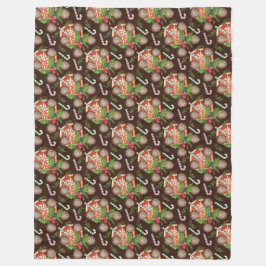 オレンジスライスクリスマスクッキーキャンディカン フリースブランケット