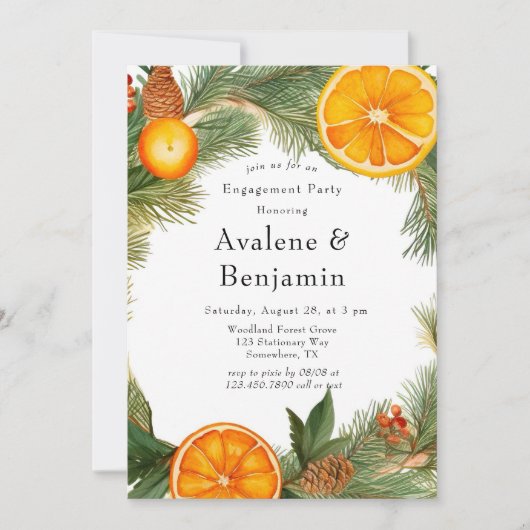 オレンジスライスパインリース婚約パーティ 招待状 (正面)