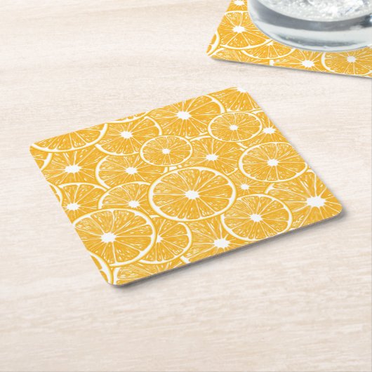 オレンジスライスパターンデザイン スクエアペーパーコースター (アングル)