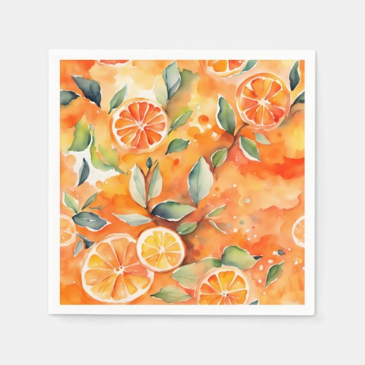オレンジスライスフレッシュウォーターカラーシトラスデザイン スタンダードカクテルナプキン (正面)