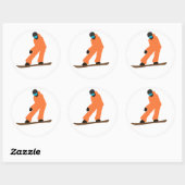 オレンジスーツのフリーリドスノーボーダーイラストレーション ラウンドシール (シート)