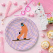 オレンジスーツを着たフリーライド市松模様にスノーボーダー ペーパープレート (パーティー)