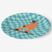 オレンジスーツを着たフリーライド市松模様にスノーボーダー ペーパープレート (アングル)