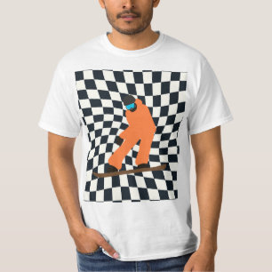 オレンジスーツを着たフリーライド市松模様にスノーボーダー Tシャツ